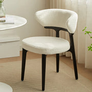 Modern White Sherpa Upholstered Dining Chair with Curved Back