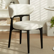 Modern White Sherpa Upholstered Dining Chair with Curved Back