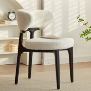 Modern White Sherpa Upholstered Dining Chair with Curved Back