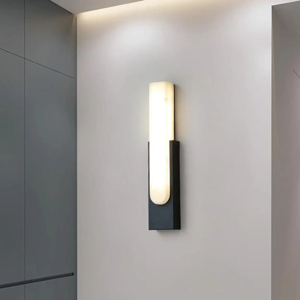 Modern White Stone Shade Black Vertical Wall Sconce