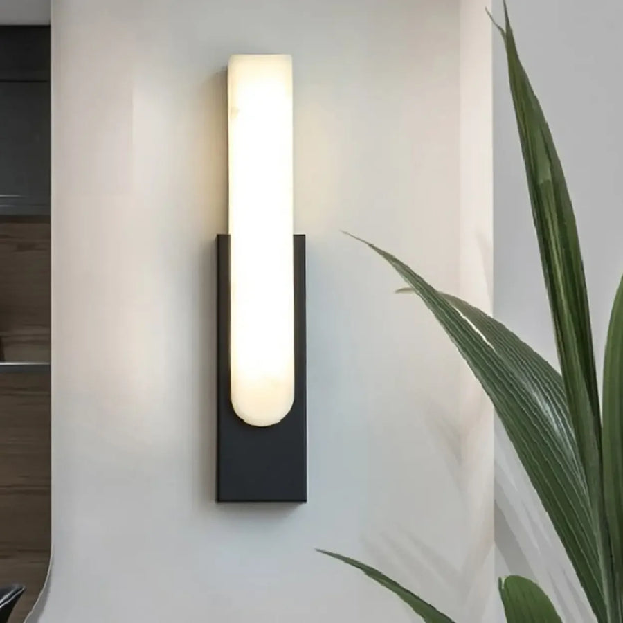 Modern White Stone Shade Black Vertical Wall Sconce