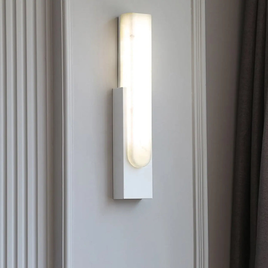 Modern White Stone Shade Black Vertical Wall Sconce