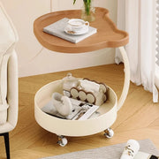 Modern Wood Bear Shape Tray Top Rolling Side Table with Storage