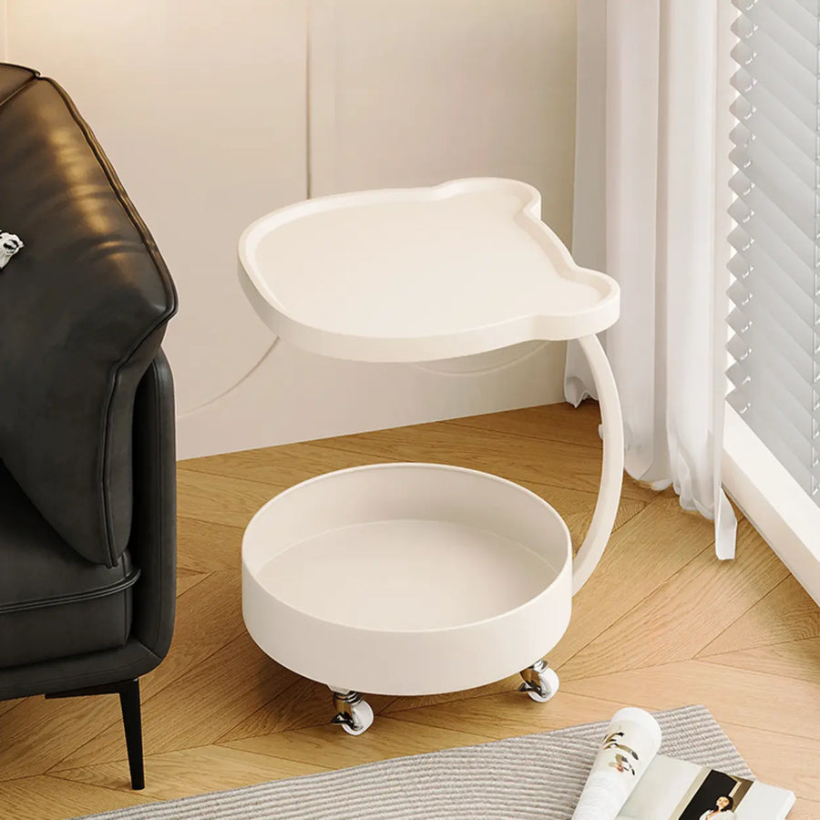 Modern Wood Bear Shape Tray Top Rolling Side Table with Storage