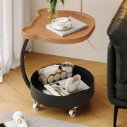 Modern Wood Bear Shape Tray Top Rolling Side Table with Storage