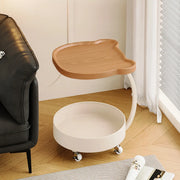 Modern Wood Bear Shape Tray Top Rolling Side Table with Storage