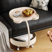 Modern Wood Bear Shape Tray Top Rolling Side Table with Storage