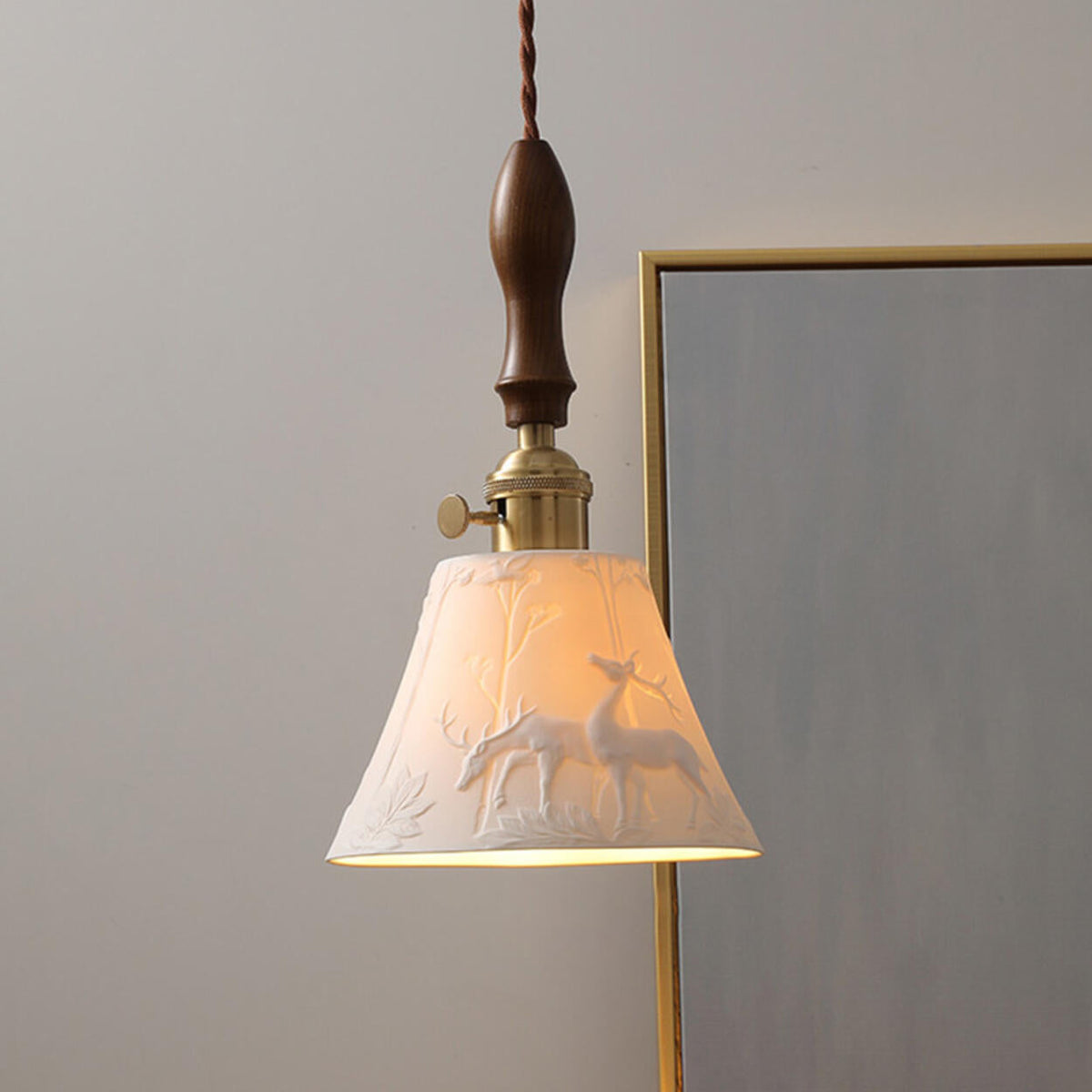Modern  Wood Cone Rope Ceramic Pendant Lights