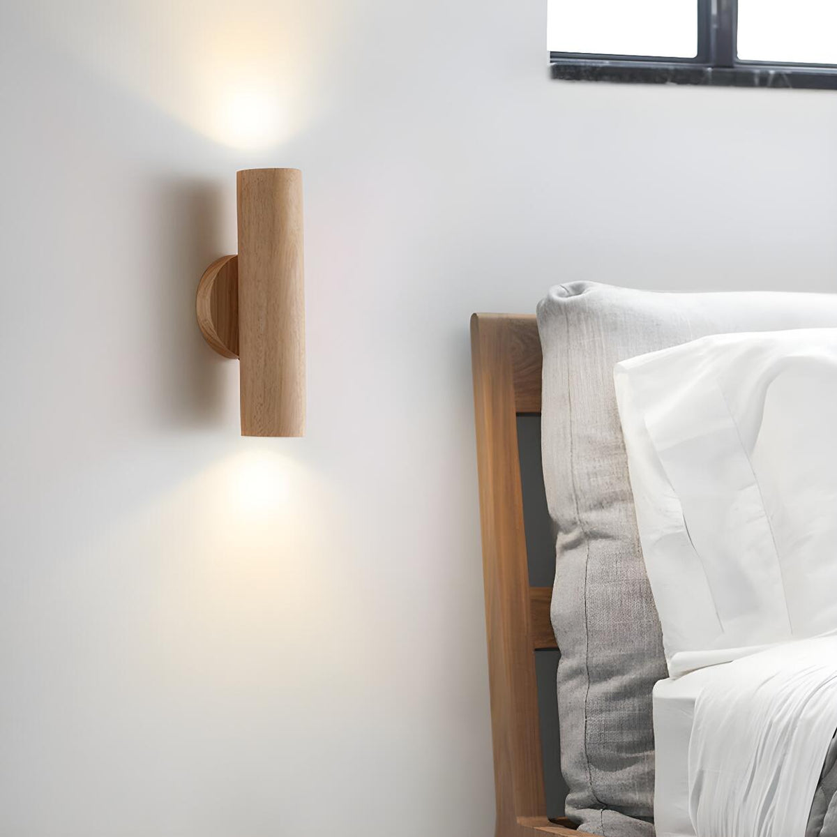 Modern Wood Cylinder Up Down Bedside Wall Sconce