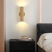 Modern Wood Cylinder Up Down Bedside Wall Sconce