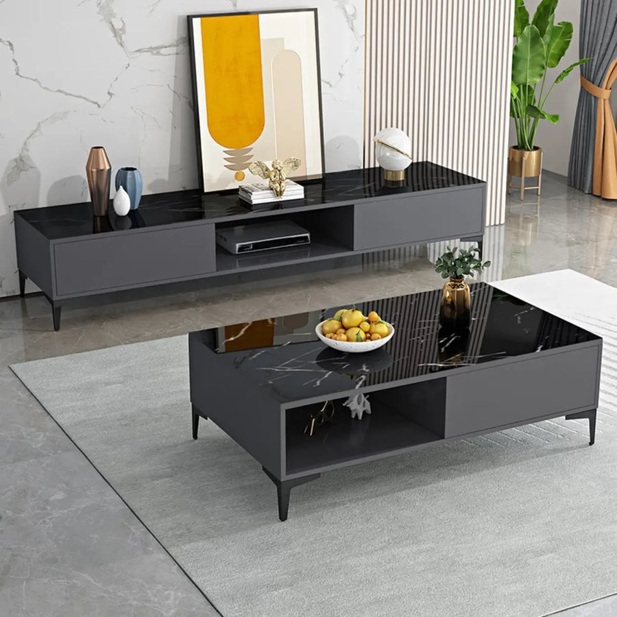 Modern Wood Rectangle Open Storage Cabinet TV Stand