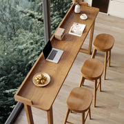 Narrow Brown Wood Bar Table for Wall & Window Seating