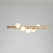 Modern Linear Wood Beam Island Light with Globe Glass Shades