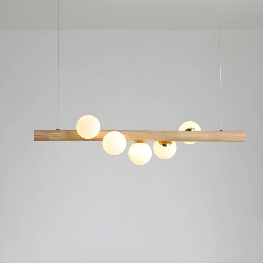 Modern Linear Wood Beam Island Light with Globe Glass Shades