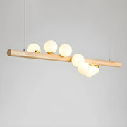 Modern Linear Wood Beam Island Light with Globe Glass Shades