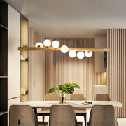 Modern Linear Wood Beam Island Light with Globe Glass Shades
