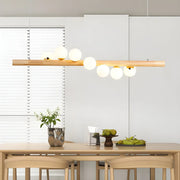 Modern Linear Wood Beam Island Light with Globe Glass Shades