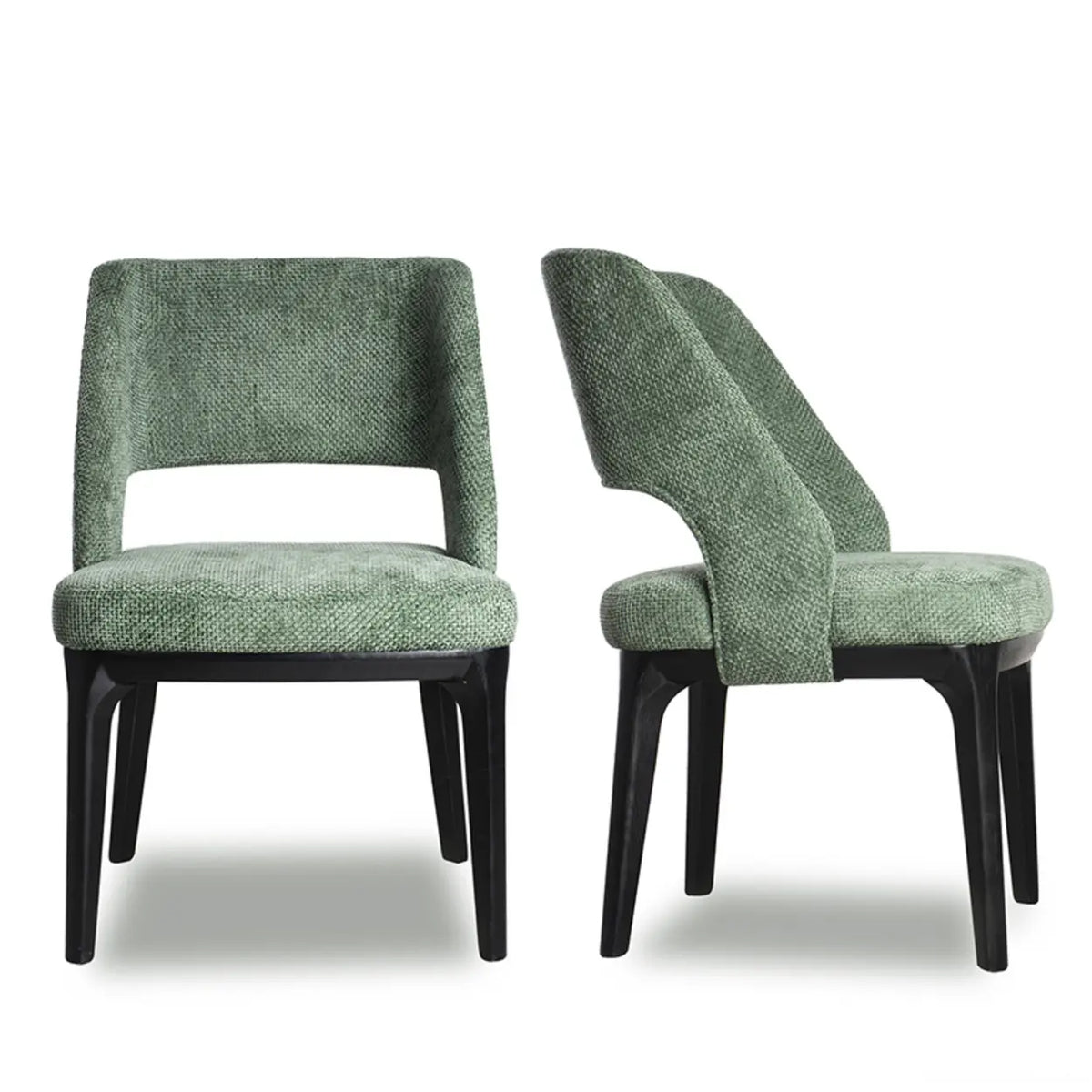 Modern Wooden Skeleton Green Upholstered Dining Chairs
