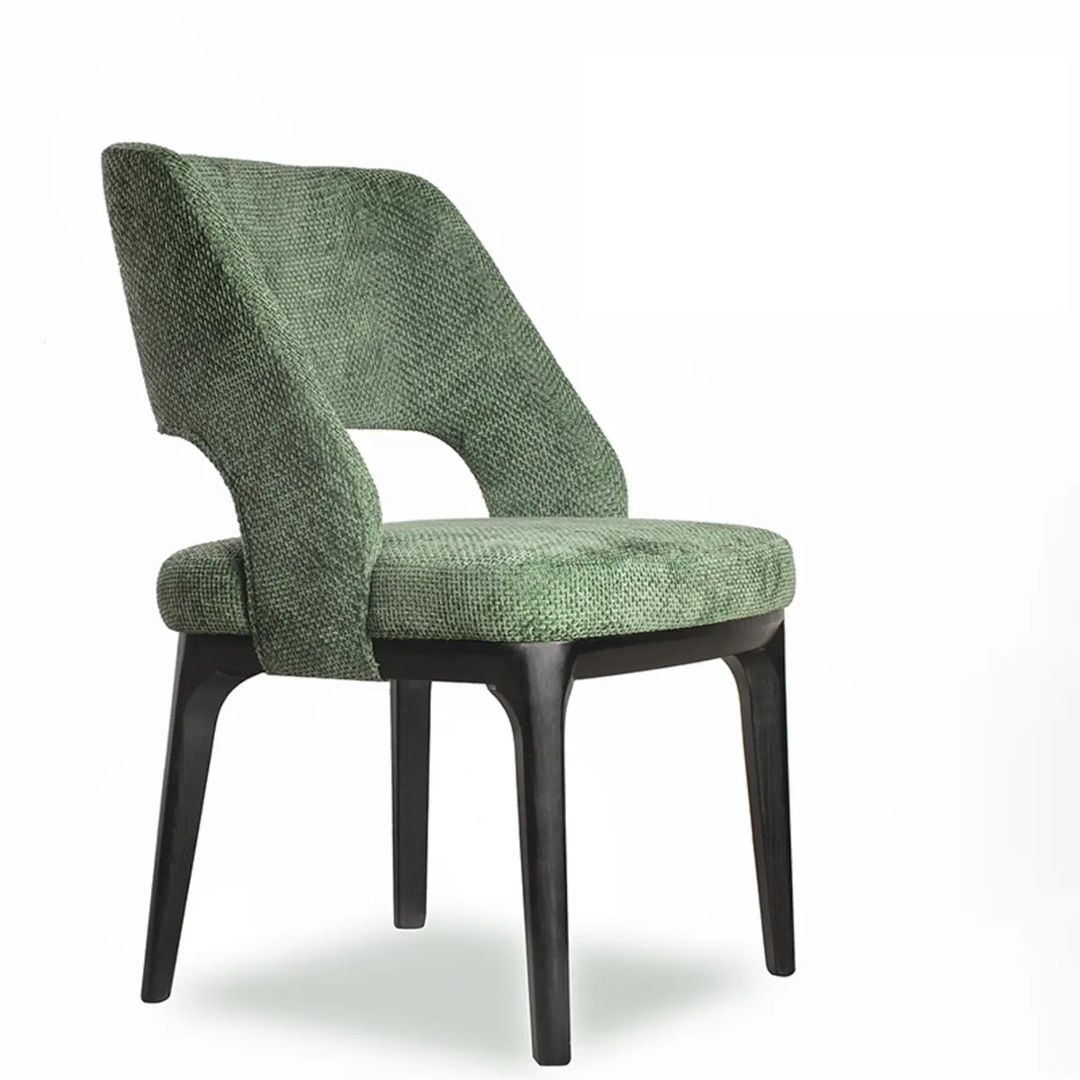 Modern Wooden Skeleton Green Upholstered Dining Chairs