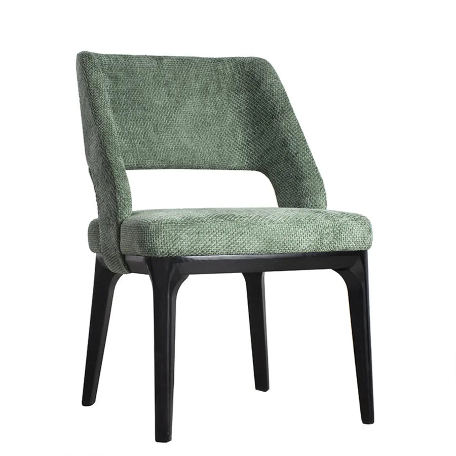 Modern Wooden Skeleton Green Upholstered Dining Chairs
