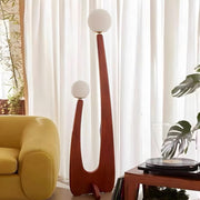 Modish Double Globe Brown Wooden Yoji Floor Lamp