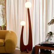 Modish Double Globe Brown Wooden Yoji Floor Lamp