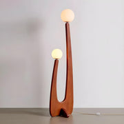 Modish Double Globe Brown Wooden Yoji Floor Lamp