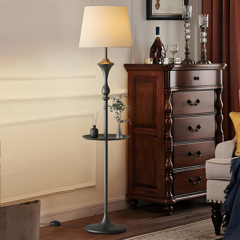 Modish Fabric Cylinder Floor Lamp with Side Table