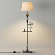 Modish Fabric Cylinder Floor Lamp with Side Table