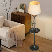Modish Fabric Cylinder Floor Lamp with Side Table