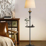 Modish Fabric Cylinder Floor Lamp with Side Table