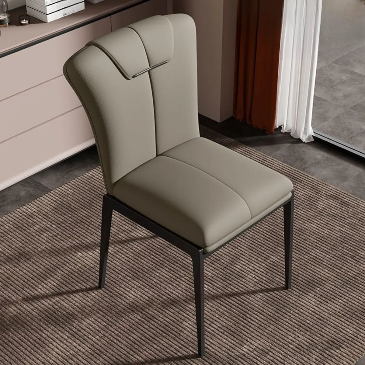 Modish Solid Back Padded Upholstery Leather Dining Chair