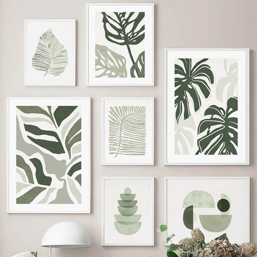 Sage Green Monstera Leaves Canvas Posters