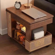 Multi-Function Wood Swivel Side Table with Storage and Wheels