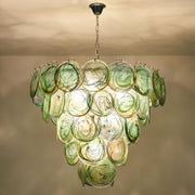 Multi-Tier Art Deco Green Glass Disc Chandelier
