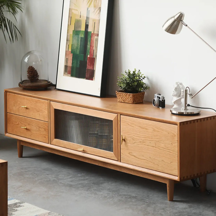 Natural Finish Cherry Wood Enclosed Storage TV Stand