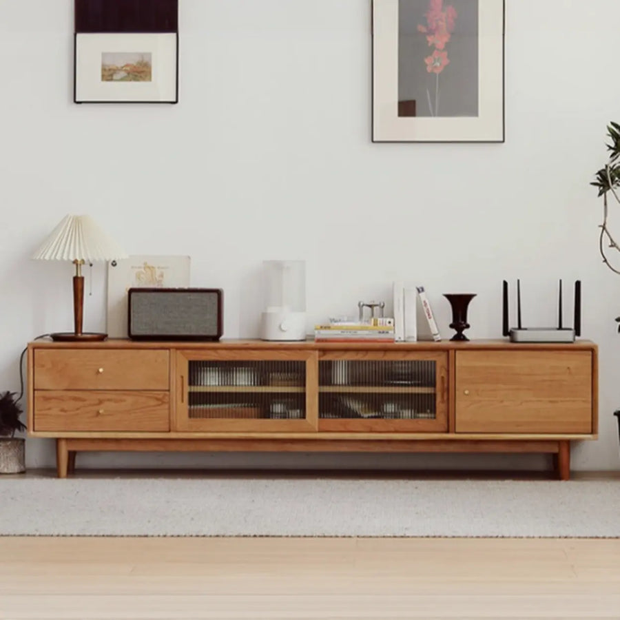 Natural Finish Cherry Wood Enclosed Storage TV Stand