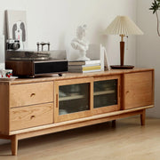 Natural Finish Cherry Wood Enclosed Storage TV Stand