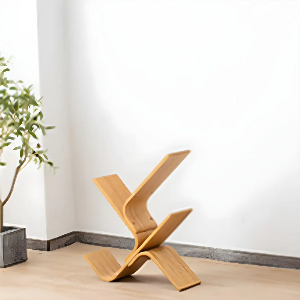 Natural Finish Open Bamboo Etagere Tree Shape Bookcase