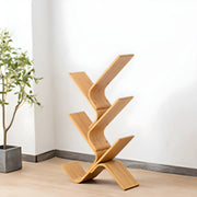 Natural Finish Open Bamboo Etagere Tree Shape Bookcase