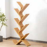 Natural Finish Open Bamboo Etagere Tree Shape Bookcase
