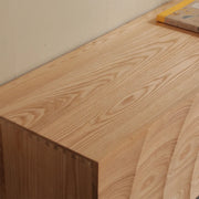 Natural Finish Pine Wood TV Stand with Cabinet Drawers
