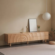 Natural Finish Pine Wood TV Stand with Cabinet Drawers