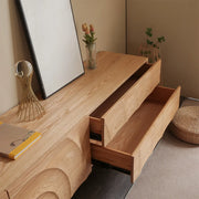 Natural Finish Pine Wood TV Stand with Cabinet Drawers