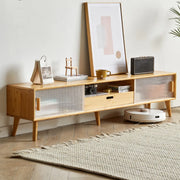 Natural Finish Rectangle Wood Open Storage TV Stand