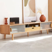 Natural Finish Rectangle Wood Open Storage TV Stand