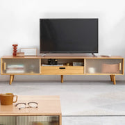 Natural Finish Rectangle Wood Open Storage TV Stand