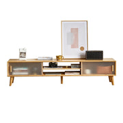 Natural Finish Rectangle Wood Open Storage TV Stand