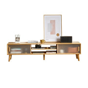 Natural Finish Rectangle Wood Open Storage TV Stand