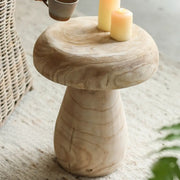 Natural Finish Round Pedestal Wood Mushroom End Table